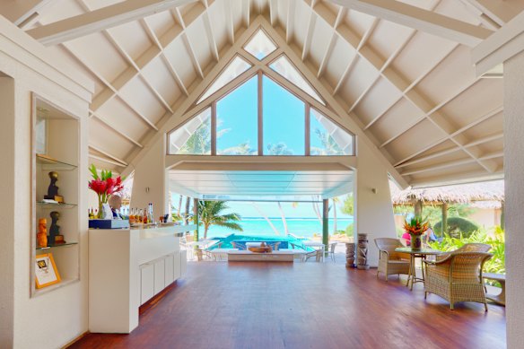 Little Polynesian’s main building is light and airy, with the focus on that blue lagoon.
