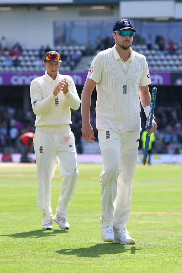 England’s Ollie Robinson (right) after a match at Headingley.