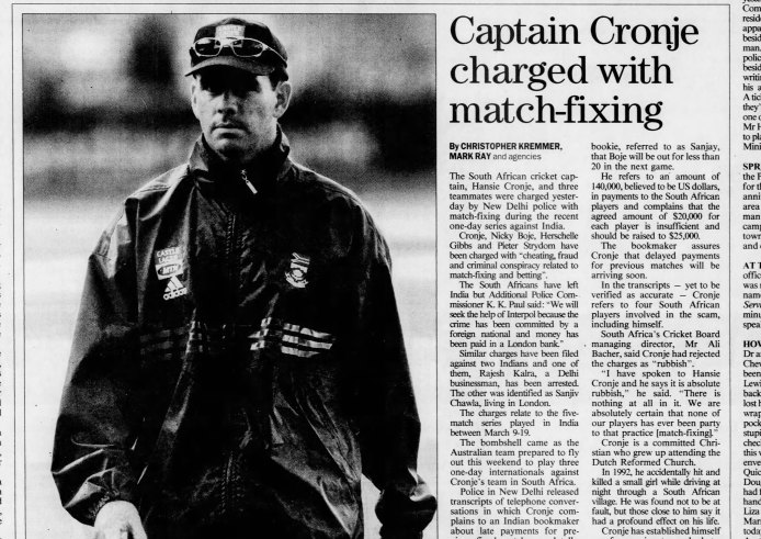 From the Archives, 2000: Cronje's cricket bribery scandal erupts