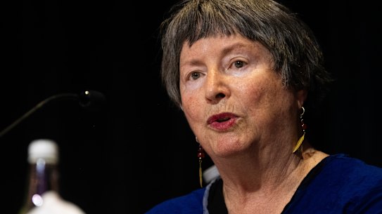 Commissioner Dr Rhonda Galbally. The Disability Royal Commission Ceremonial Closing Sitting in Sydney at the Shangri-La Hotel. September 15, 2023. Photo: Rhett Wyman / SMH
