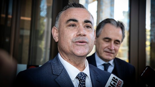 Former NSW Deputy Premier John Barilaro leaves the NSW Supreme Court on Monday.
