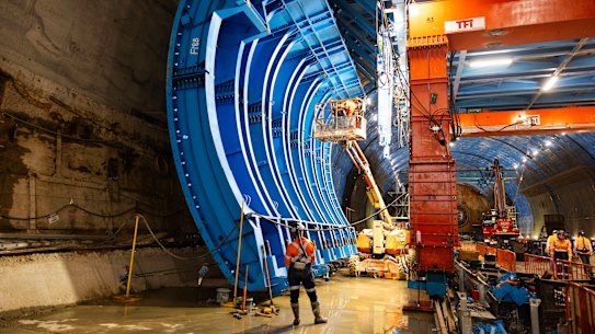 Giant cave under Hunter Street in the city centre, which will be Sydney's busiest metro train station.