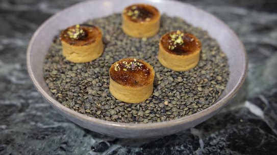 Forged Parfait served in a pastry shell with a brulee topping.