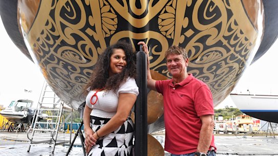 Floating art: ferry owner Sean Langman with Grace Dlabik, founder of BE Collective.
 