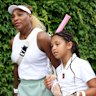 Serena Williams leaves the practice court with daughter Olympia and her husband Alexis Ohanian.