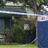 The scene outside the property on Cowper Street. Footscray on Saturday morning.