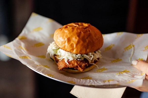 Morty’s fried chicken burger. 