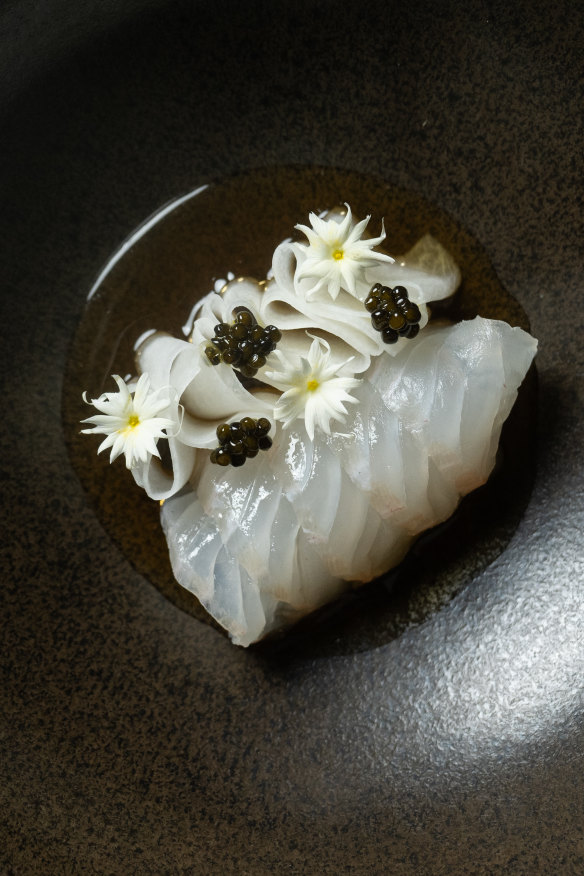 Coral trout, wasabi, katsuobushi, Kaviari Kristal caviar.