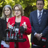 Premier Jacinta Allan with Attorney-General Sonya Kilkenny and Police Minister Anthony Carbines,