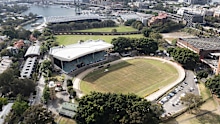 Drone photo over Wentworth Park greyhound track. Glebe, Sydney. 17 October 2025. Photo by Janie Barrett / SMH