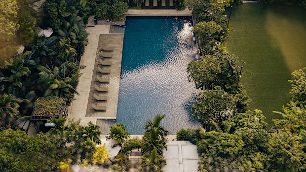 The lush pool area.