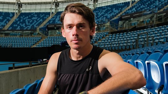 Alex de Minaur at Ken Rosewall Arena in Sydney following a practice session with Rinky Hijikata and Lleyton Hewitt.