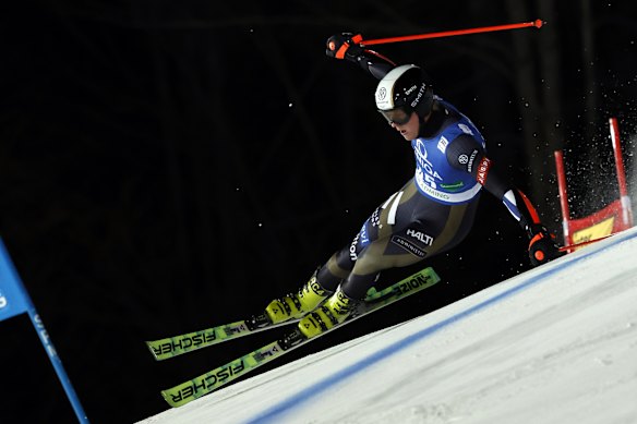 Eduard Hallberg of Team Finland in action during the Audi FIS Alpine Ski World Cup Giant Men’s Giant Slalom on January 27, 2026 in Schladming, Austria. 