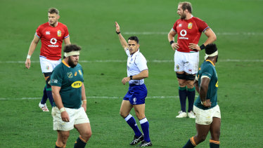 Nic Berry awards a penalty to the Lions in the first Test in July.