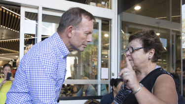 Tony Abbott meets Joy Latos, who despairs at the campaign to try to oust him from the seat.