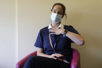 Jane Clark, a respiratory specialist physiotherapist at the Long COVID Clinic at King George Hospital in London - one of 83 set up to help patients suffering months after they were infected with COVID-19. 