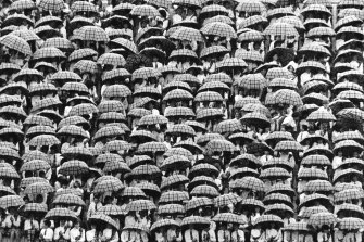 Rain falls during the opening ceremony for the 1986 Commonwealth Games in Edinburgh.  