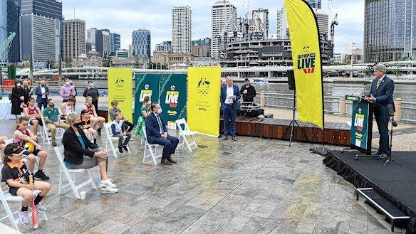 Queensland Sports Minister Stirling Hinchcliffe speaks at South Bank during the announcement of the Olympics Live sites.