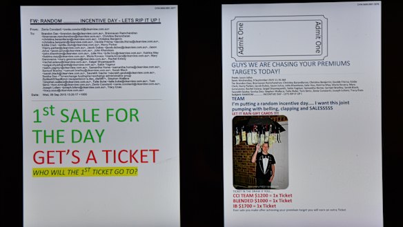 This email urging staff at Clearview to sell hard was displayed at the royal commission.