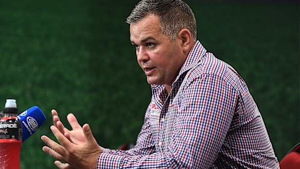 Facing the music: Broncos coach Anthony Seibold fronts the media after Thursday night's loss to the Tigers.