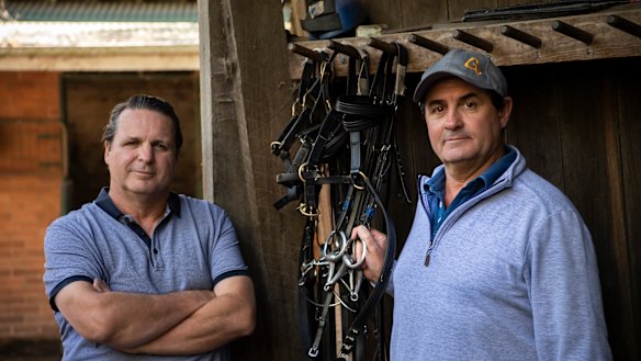 Richard and Michael Freedman at their stables in Randwick. 