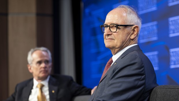 Rod Sims and Ross Garnaut at the National Press Club this week.