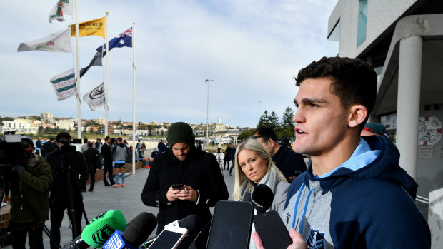 Spotlight: Nathan Cleary addresses the media in Sydney on Tuesday morning.