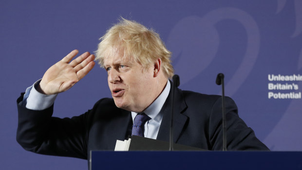 British Prime Minister Boris Johnson outlines his government's negotiating stance with the EU after Brexit, during a speech at the Old Naval College in Greenwich in London, England.