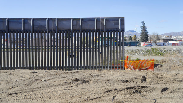 An incomplete section of border fencing as seen from the Texas side  of the US-Mexico border in El Paso, Texas, on Saturday.