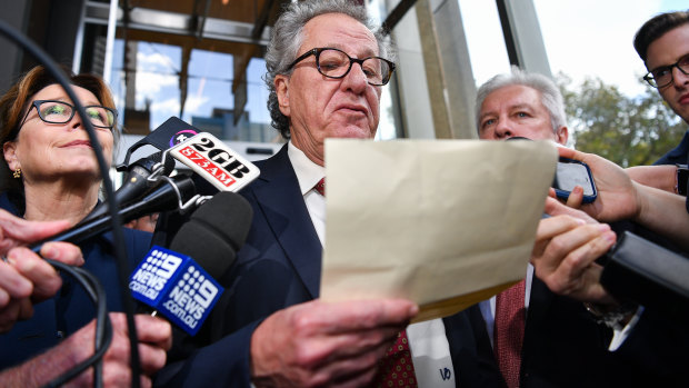 Geoffrey Rush responds to the Federal Court judgment in April.