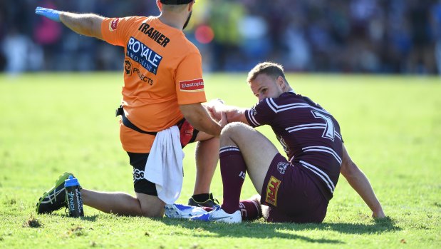 Desolate: Daly Cherry-Evans' Origin captaincy hopes may be in tatters after an injury during Manly's win over Cronulla.