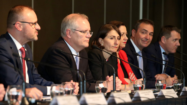 NSW Premier Gladys Berejiklian with Prime Minister Scott Morrison and other state and territory leaders at COAG earlier this week. 