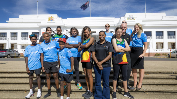 Runners from Kakadu in the Northern Territory, and Mimili and Indulkana in South Australia arrive in Canberra ahead of the Australian Running Festival.