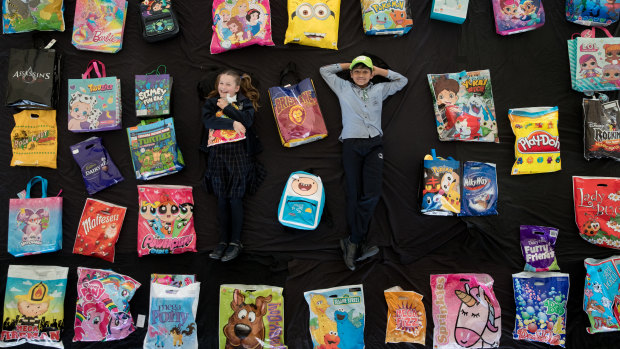 Students from St Mary Margaret's Primary School in Spotswood test out this year's showbags