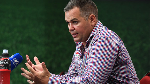Facing the music: Broncos coach Anthony Seibold fronts the media after Thursday night's loss to the Tigers.