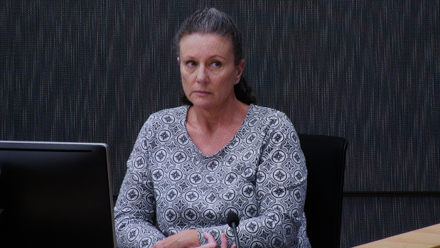 Kathleen Folbigg appears via video link during a convictions inquiry on Wednesday. 