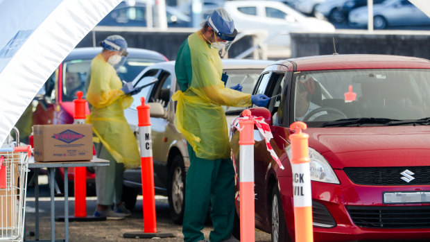 Drive-through coronavirus testing at Bondi Beach. 