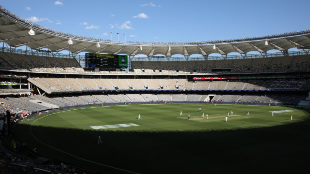 A general view of play during the second Test at Perth Stadium on day one, which drew 20,746 fans.