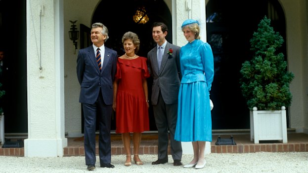Prime minister Bob Hawke, wife Hazel and Charles and Diana in Canberra in 1983.