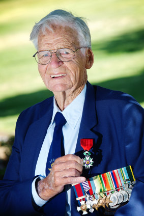 Dudley Marrows with his medals, including (top) the French Legion of Honour.