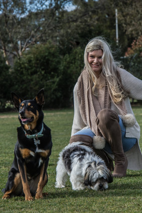 Thomson with her dogs Nim and Augie.