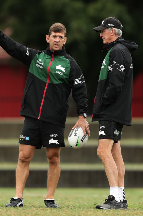 Jason Demetriou with Wayne Bennett during the 2020 season.