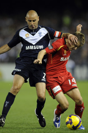 Muscat and Jamieson (then playing for Adelaide United) compete in the 2009 A-League grand final. 