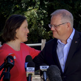 Prime Minister Scott Morrison with Ms O'Dwyer at the announcement of her departure.