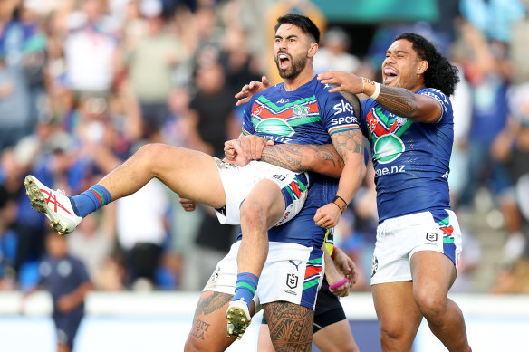 Warriors halfback Shaun Johnson after landing the match-winning penalty goal.