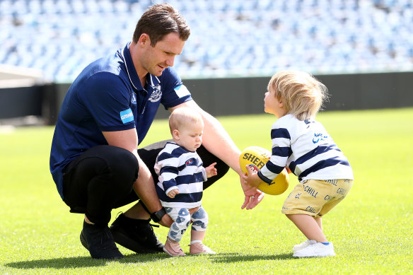 Patrick Dangerfield with his children on Friday.