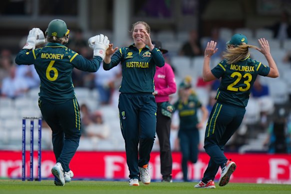 Wareham celebrates the wicket.