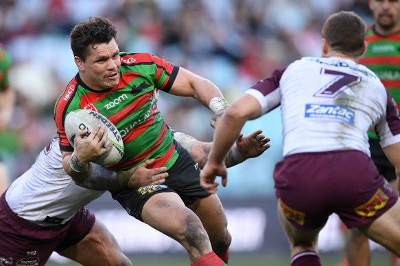 James Roberts on the fly against Manly.