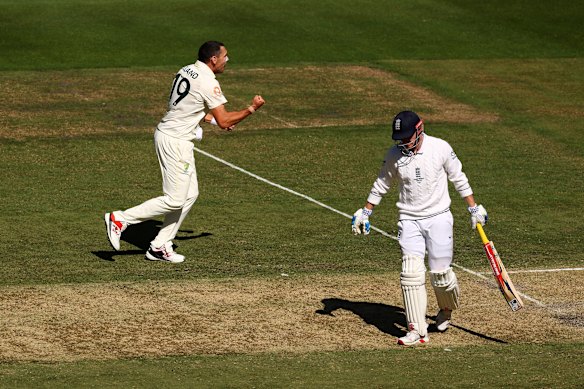 Scott Boland was in his element at the MCG, firstly at the sight of the lush grass on the pitch, and then once he exploited the conditions to trap Harry Brook lbw.