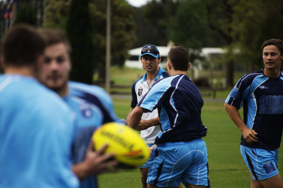 Laurie Daley in 2014, during his time in charge of the Blues.